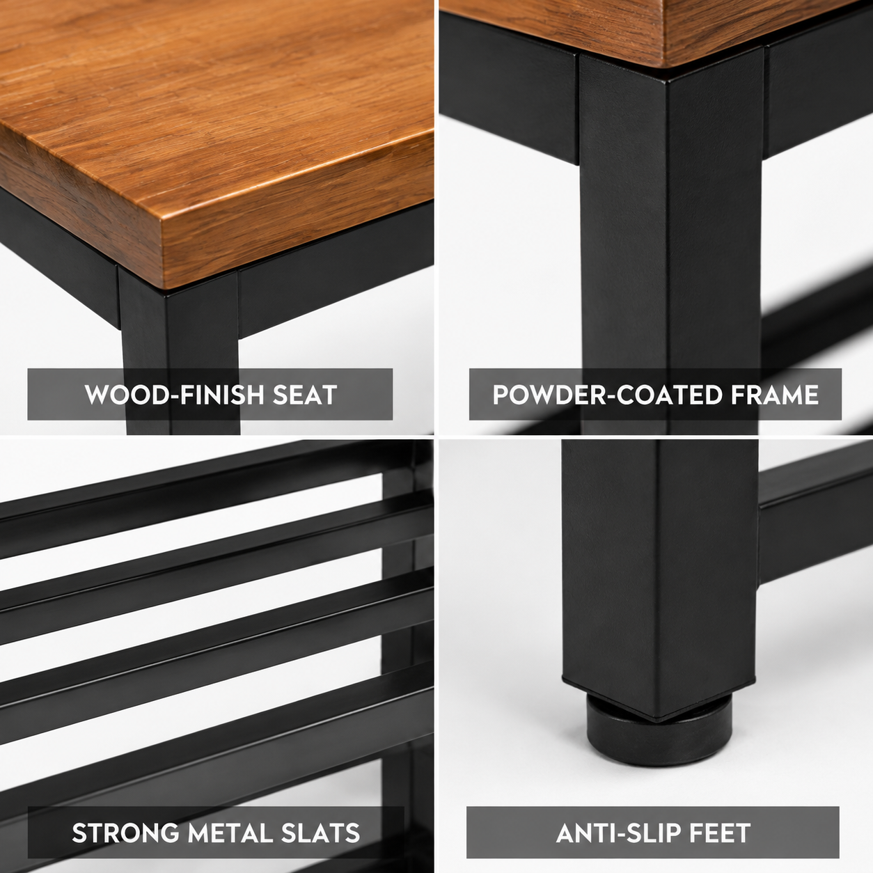 VAJRA LIVING 2-Tier Metal Shoe Rack with Wooden Bench Seat – 6 to 8 Pair Storage, Natural Teak Finish - Image 4