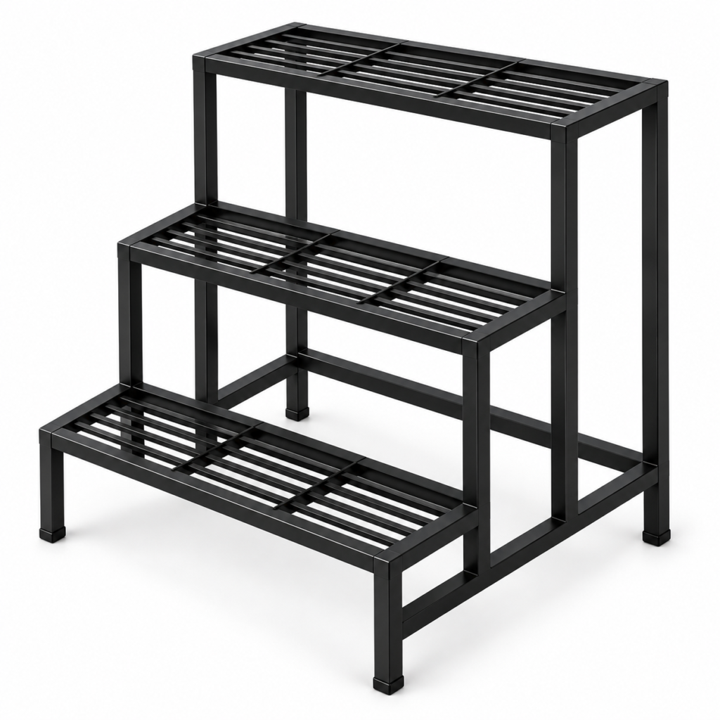 VAJRA LIVING 3-Tier Metal Plant Stand & Festive Decor Rack – Black