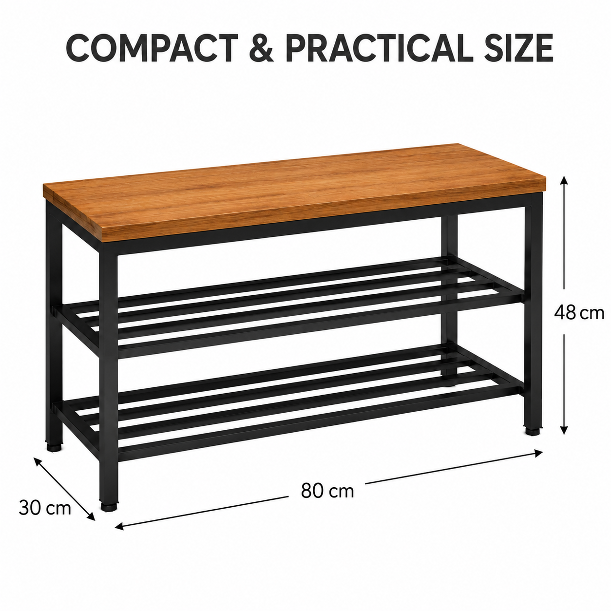 VAJRA LIVING 2-Tier Metal Shoe Rack with Wooden Bench Seat – 6 to 8 Pair Storage, Natural Teak Finish - Image 5