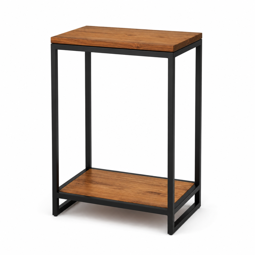VAJRA LIVING Metal and Wood Side Table for Living Room & Bedroom – Compact Bedside Table