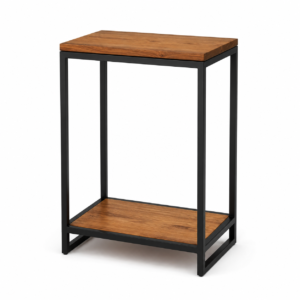 VAJRA LIVING Metal and Wood Side Table for Living Room & Bedroom – Compact Bedside Table
